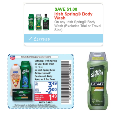 New $1/1 Irish Spring Body Wash Coupon = $0.49 at Rite Aid