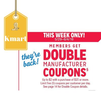 Kmart Super Double Coupons 5/29 – 6/4: $2 Coupons Double To $4