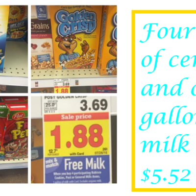 Four Boxes of Cereal and 1 Gallon of Milk just $5.52 Total at Kroger