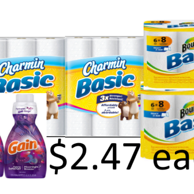 Stock up on Bounty, Charmin and Gain for just $2.47 each at Dollar General Today Only
