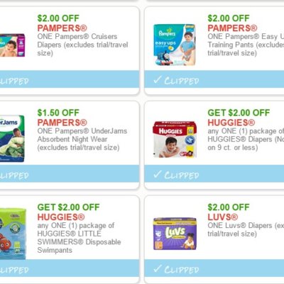 $20 in New Diaper Coupons: Save on Luvs, Pampers and Huggies