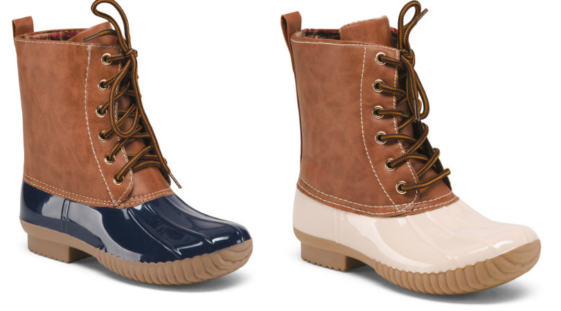 duck boots blue and tan