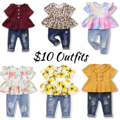 Baby & Toddler Cute Floral Shirt Tops Denim Ripped Jeans – 50% Off Code!